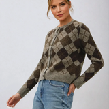 Wool Blend Argyle Cardigan