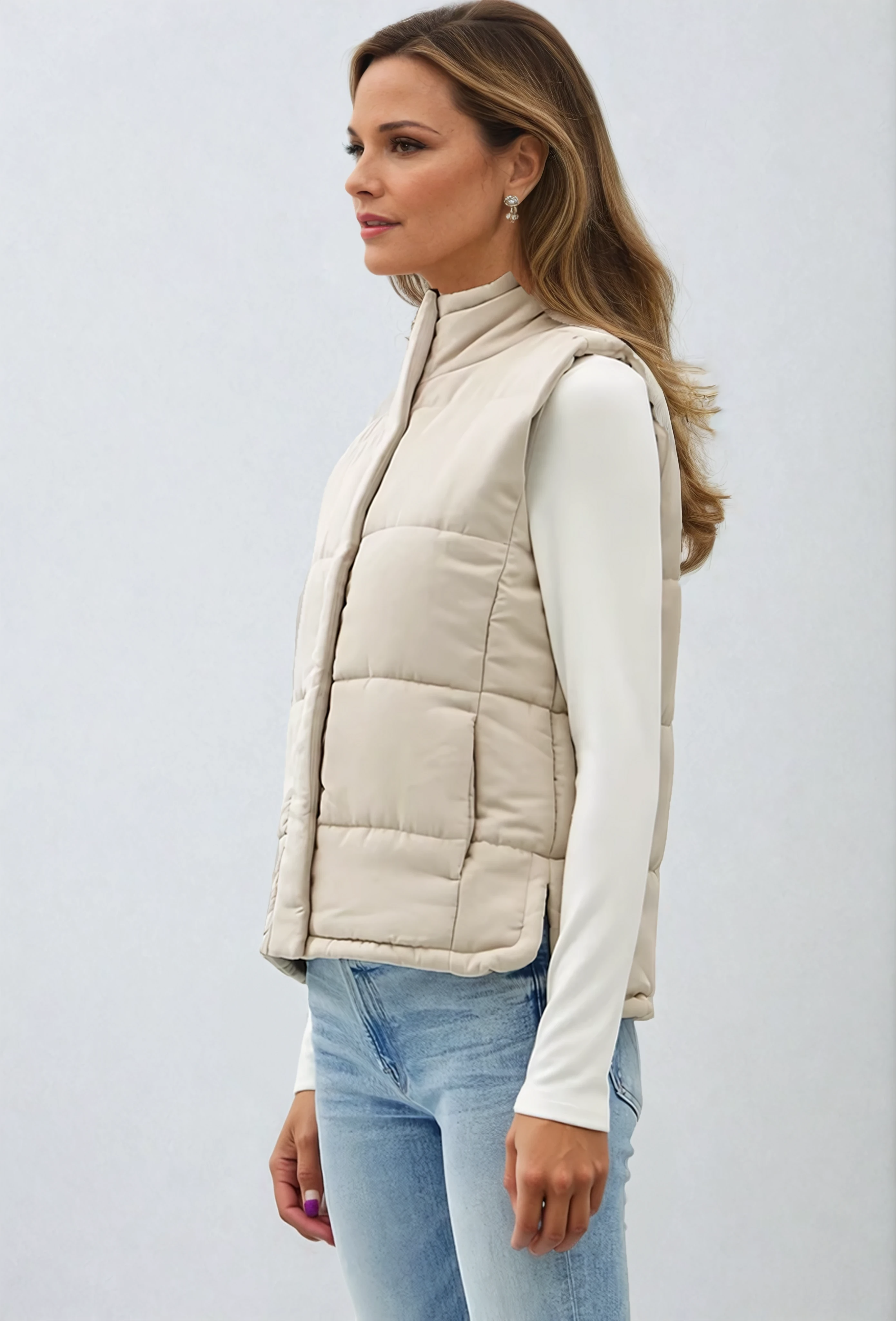 Suede-Like Puffer Vest Beige