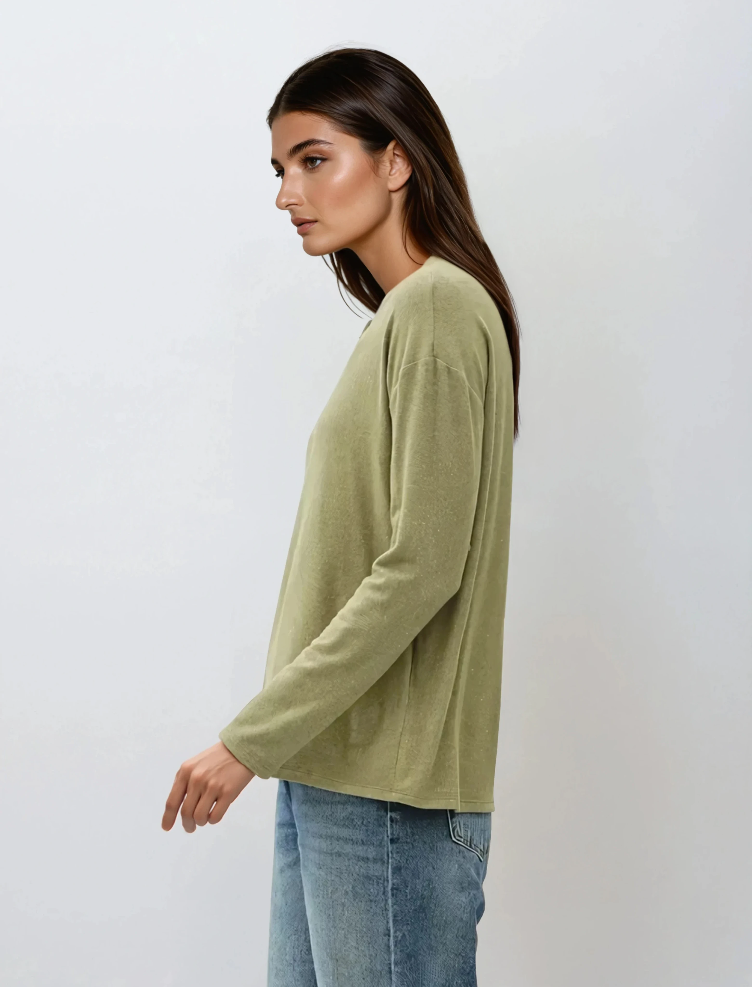 Hacci Long Sleeve Henley Top Sage