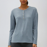 Hacci Long Sleeve Henley Top Teal