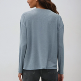Hacci Long Sleeve Henley Top Teal