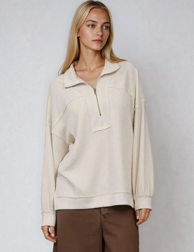 Half Zip Waffle Knit Top