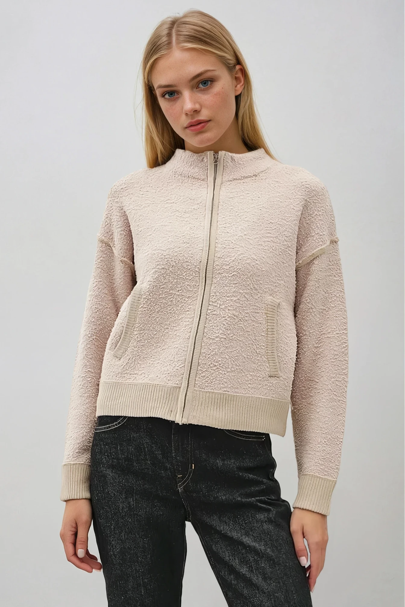 Soft Zip Up Cardigan Taupe