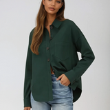 Solid Collared Long Sleeve Shacket Hunter Green