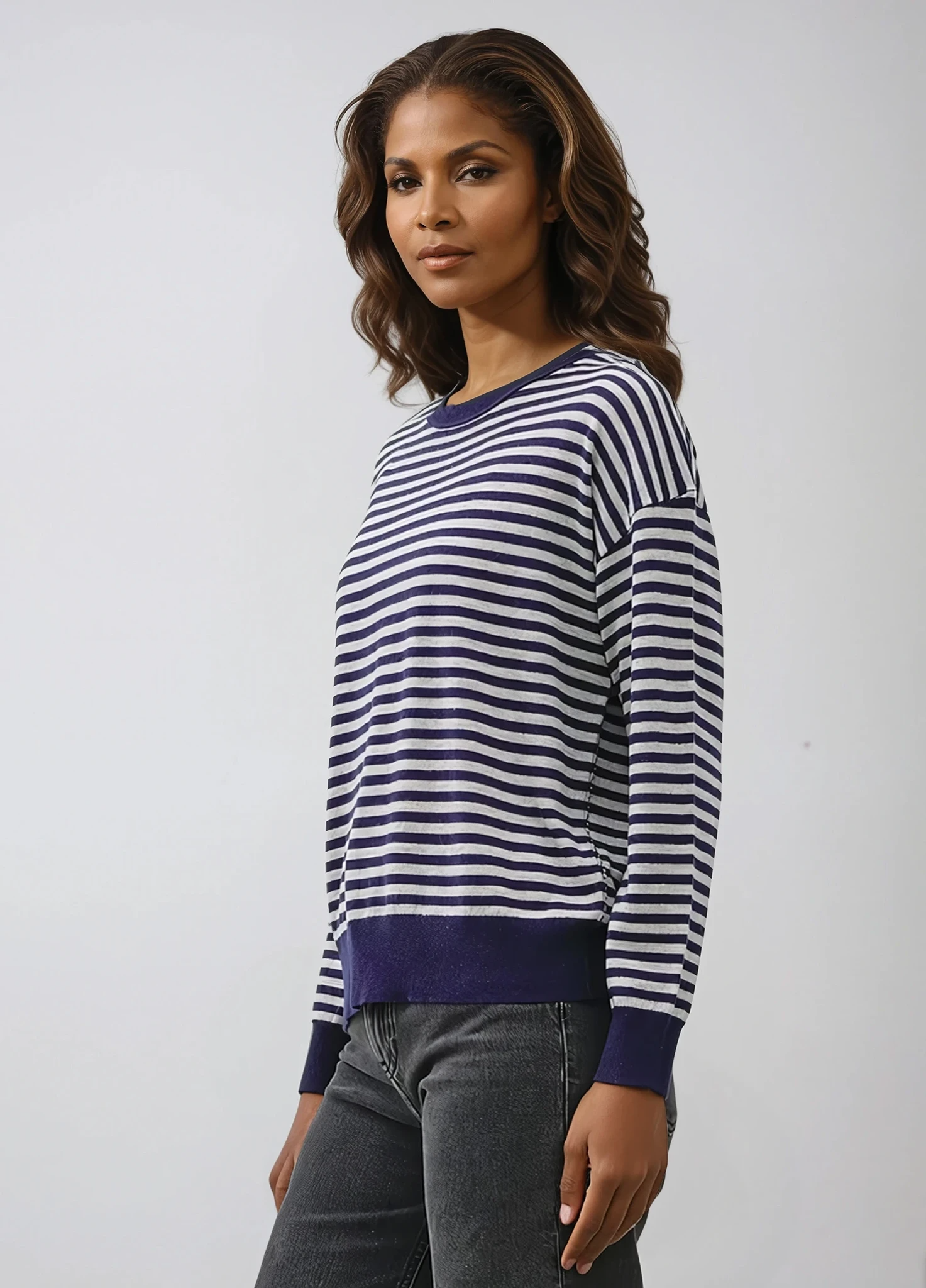 Wool Blend Striped Sweater Top