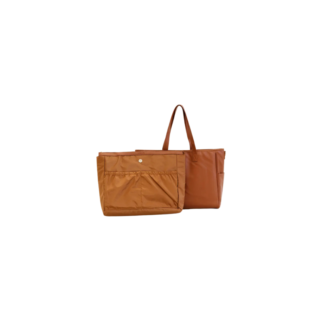 Brown tote bag on a white background