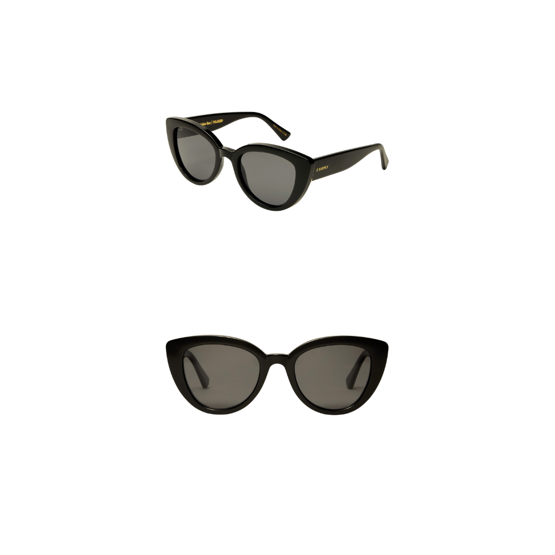 Black cat-eye sunglasses on a white background