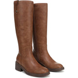 Pair of brown knee-high boots on a white background