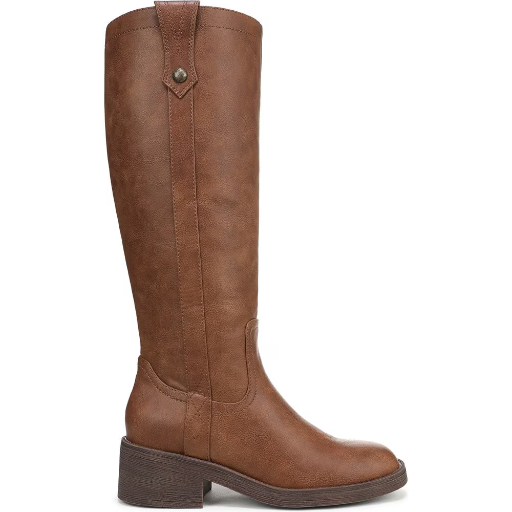 Brown knee-high boot on a white background
