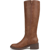 Brown knee-high boot on a white background