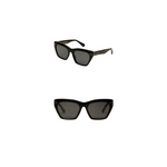 Two pairs of black sunglasses on a white background