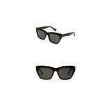 Two pairs of black sunglasses on a white background