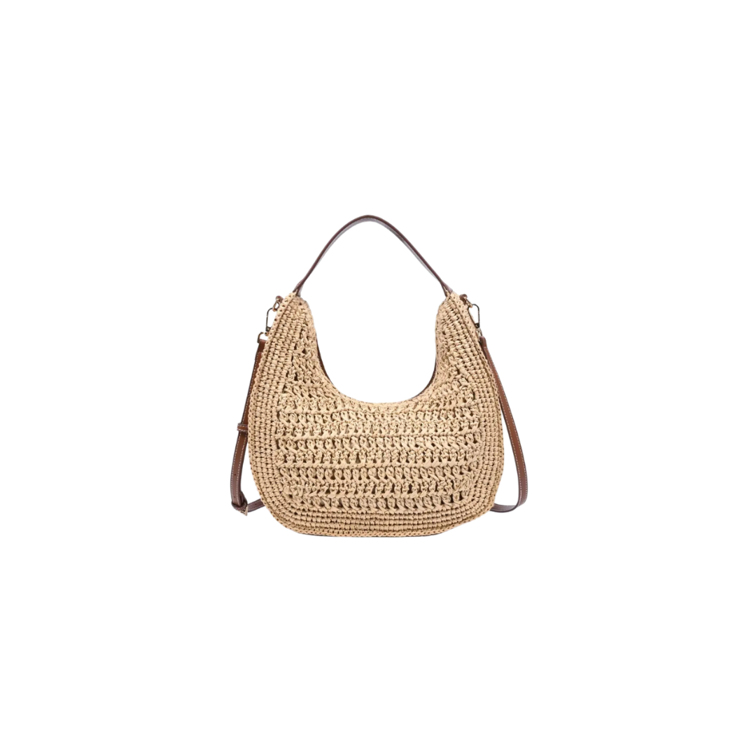 Woven handbag on a white background