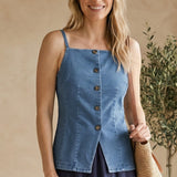 Blue denim button-up vest from Active Basic, casual sleeveless top with front buttons and classic style.