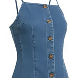 Blue denim button-up vest with spaghetti straps from Active Basic, styled as a casual tops basics piece.