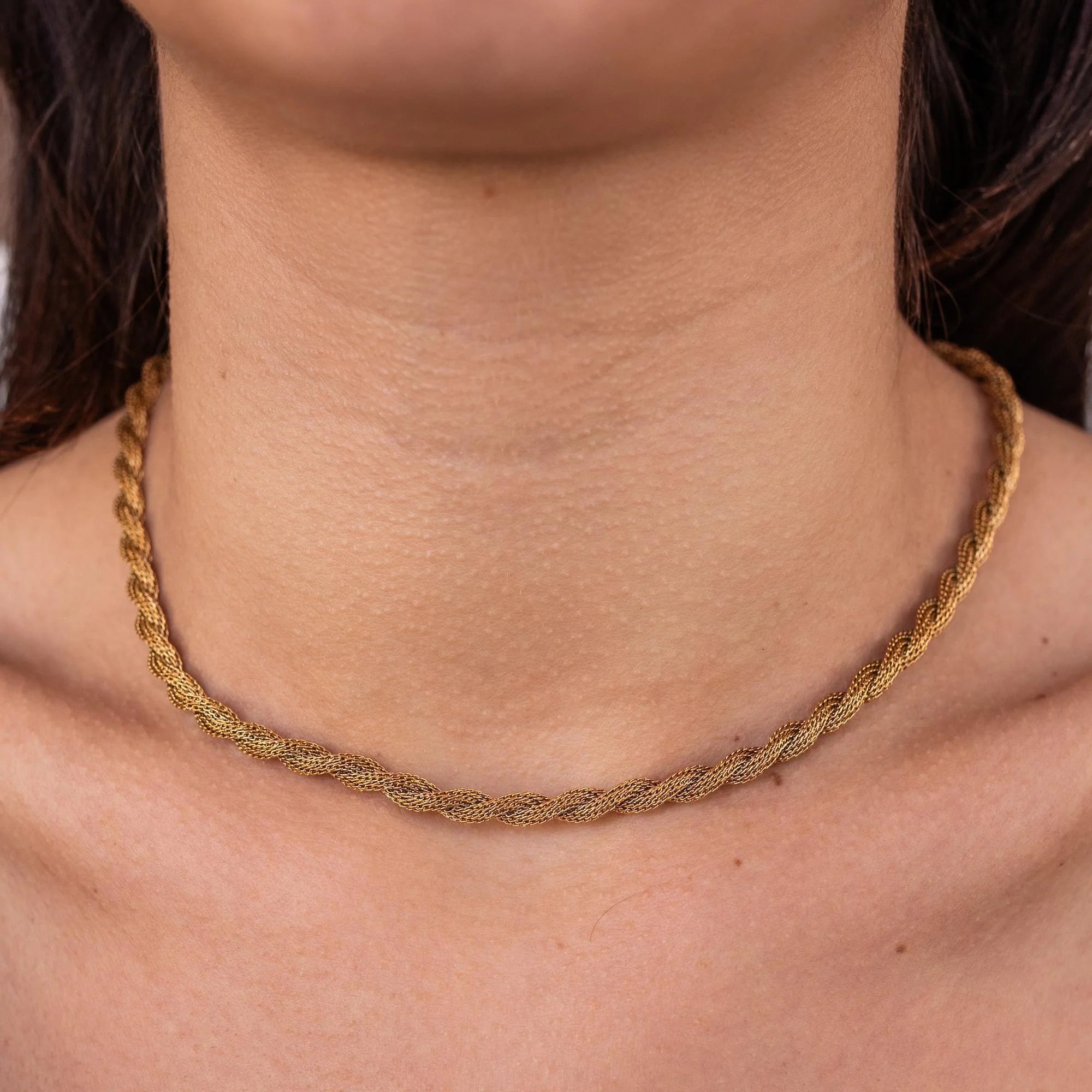 Gold Juniper Necklace by ALCO, elegant jewelry accessory with intricate design, perfect for stylish outfits.