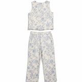 Allie Rose floral linen top paired with matching pants, lightweight and breathable, perfect for casual summer wear.