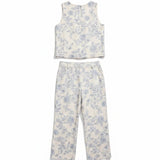 Allie Rose floral linen top with a lightweight, flowy design, paired with matching pants, perfect for casual and summer wear.