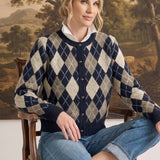 Argyle Button Up Sweater Navy