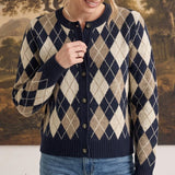 Argyle Button Up Sweater Navy