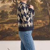 Argyle Button Up Sweater Navy
