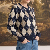 Argyle Button Up Sweater Navy