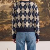 Argyle Button Up Sweater Navy