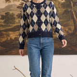 Argyle Button Up Sweater Navy
