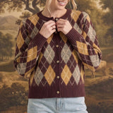 Argyle Button Up Sweater Wine