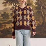 Argyle Button Up Sweater Wine