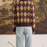 Argyle Button Up Sweater Wine