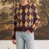 Argyle Button Up Sweater Wine