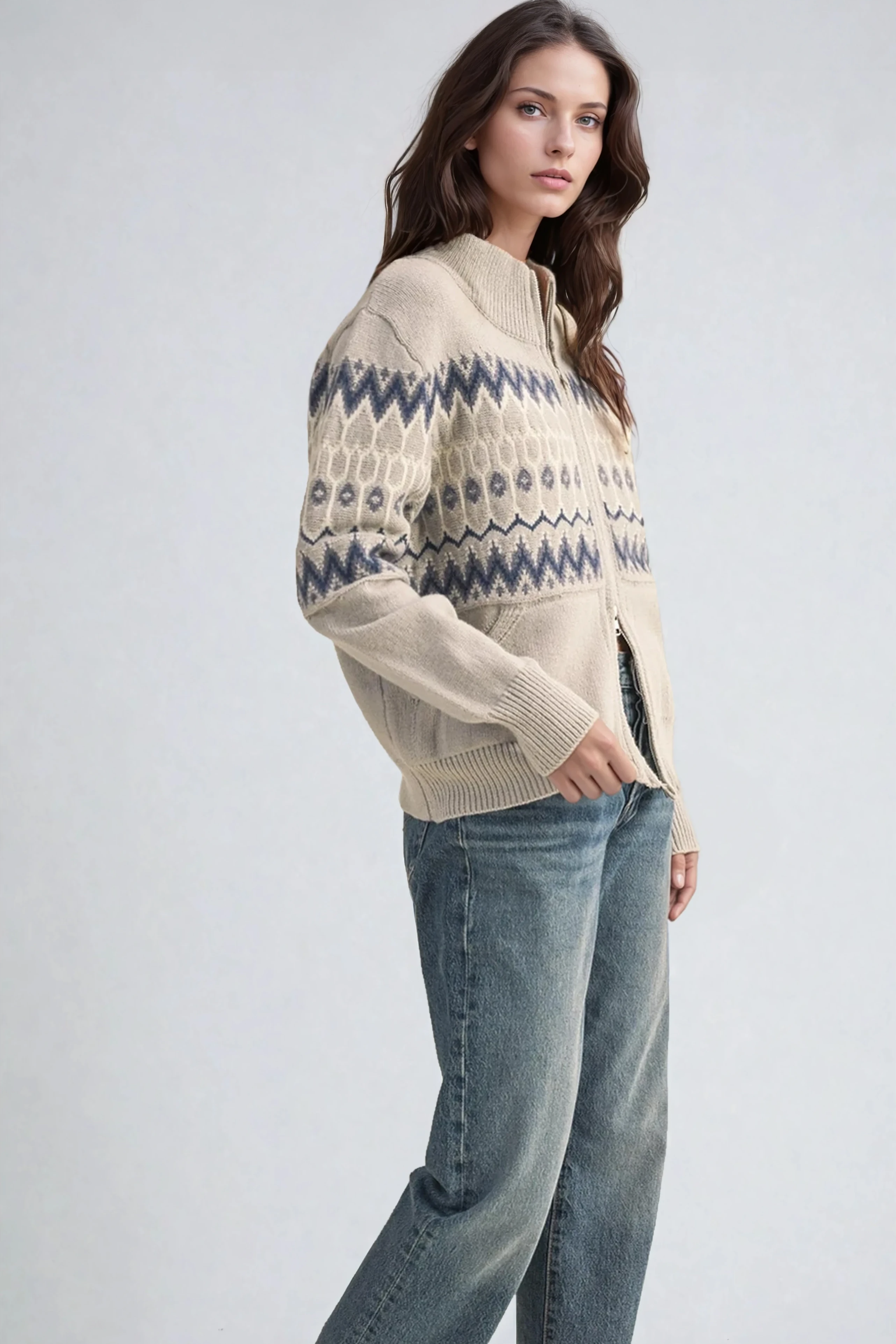 Fair Isle Zip Up Cardigan