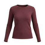 graced Basic Baby long sleeve top in deep burgundy ribbed knit fabric with a fitted crew neck silhouette