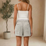 Be Cool textured linen shorts in slate with a striped pattern, designed as stylish and comfortable casual bottoms.