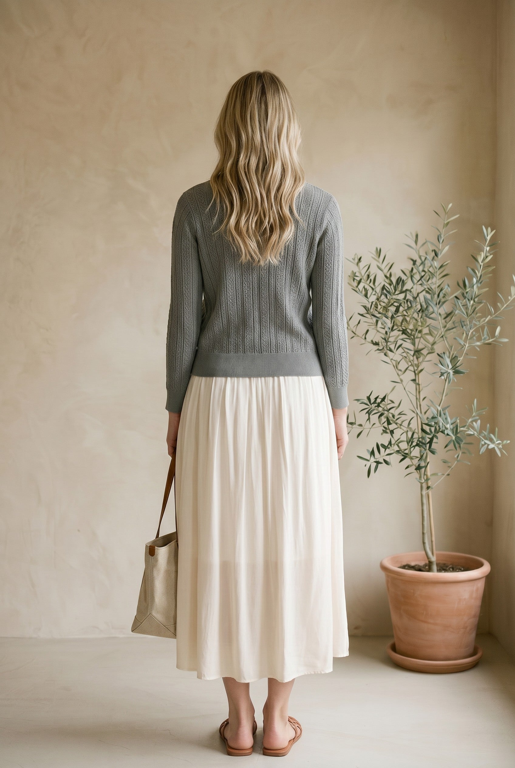 Be Cool smocked waist midi skirt shown on a virtual model, featuring a flowy design and comfortable fit.