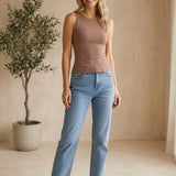 Be Cool Gretta Top in Milk Chocolate, a casual basics top with a relaxed fit and soft fabric in a chocolate color.