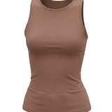 Be Cool The Gretta Top Milk Chocolate, a basic women's top in milk chocolate color, shown on a hanger.