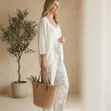 White Be Cool knit dolman open cardigan with a relaxed fit, featuring a soft cotton fabric and flowing sleeves.