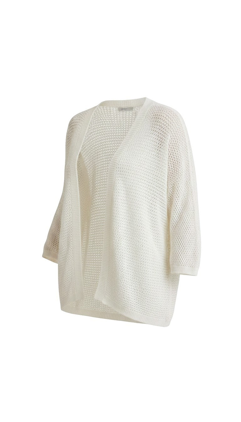 White Be Cool knit dolman open cardigan, lightweight cotton top with a relaxed fit and open front design.