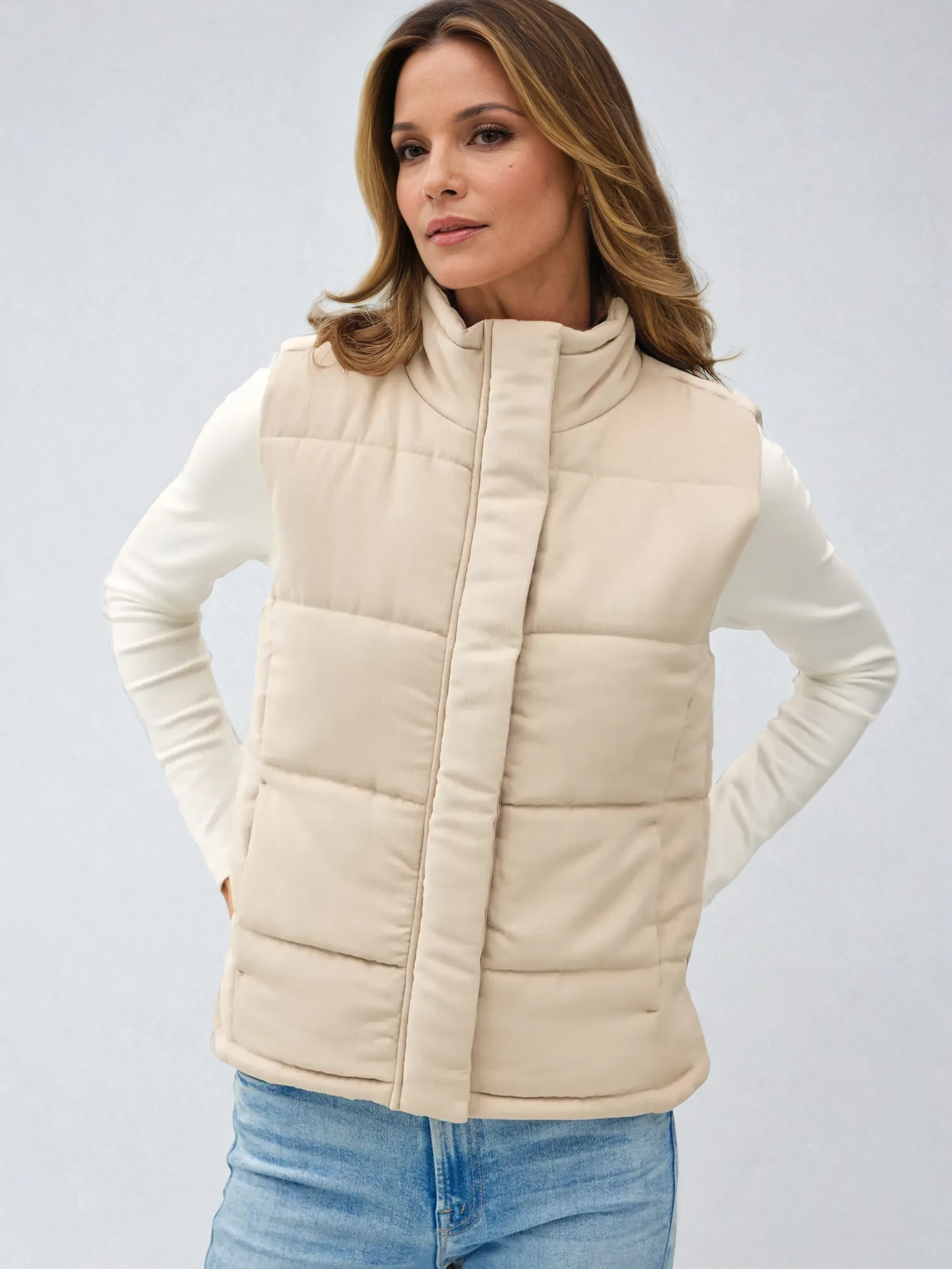 Suede-Like Puffer Vest Beige