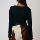 Square Neck Long Sleeve Bodysuit Black