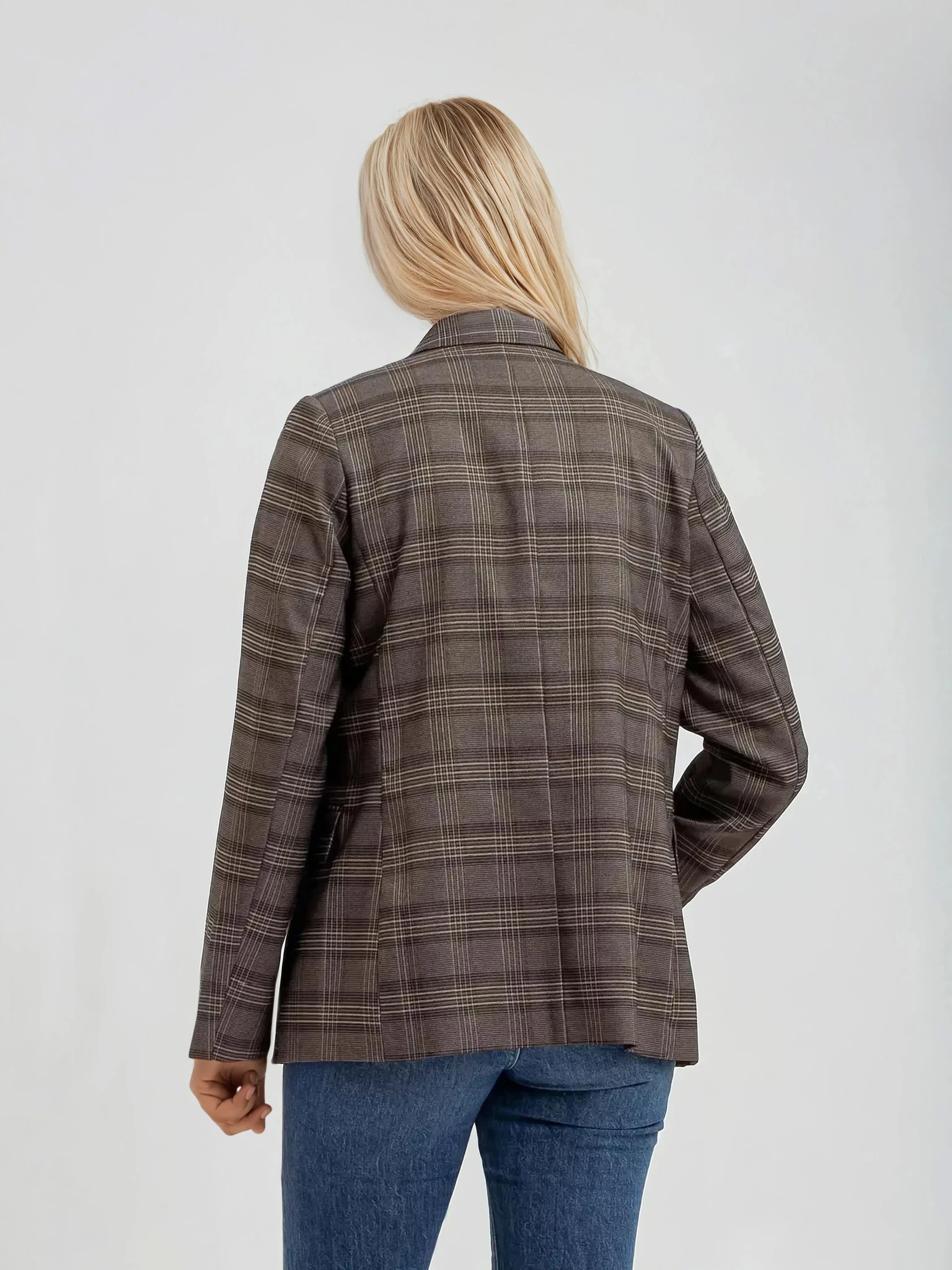 Plaid Collared Blazer Charcoal