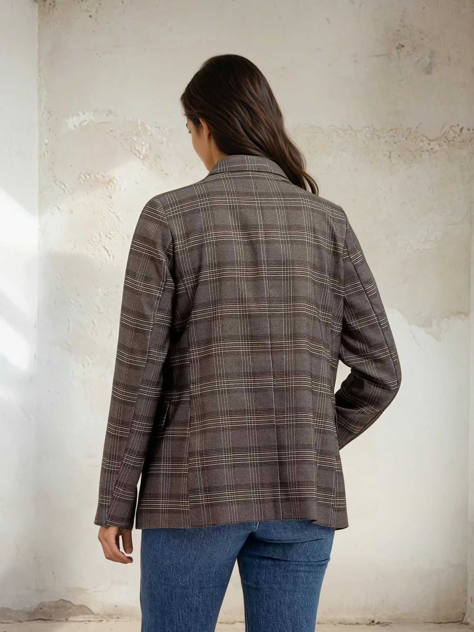 Plaid Collared Blazer Charcoal