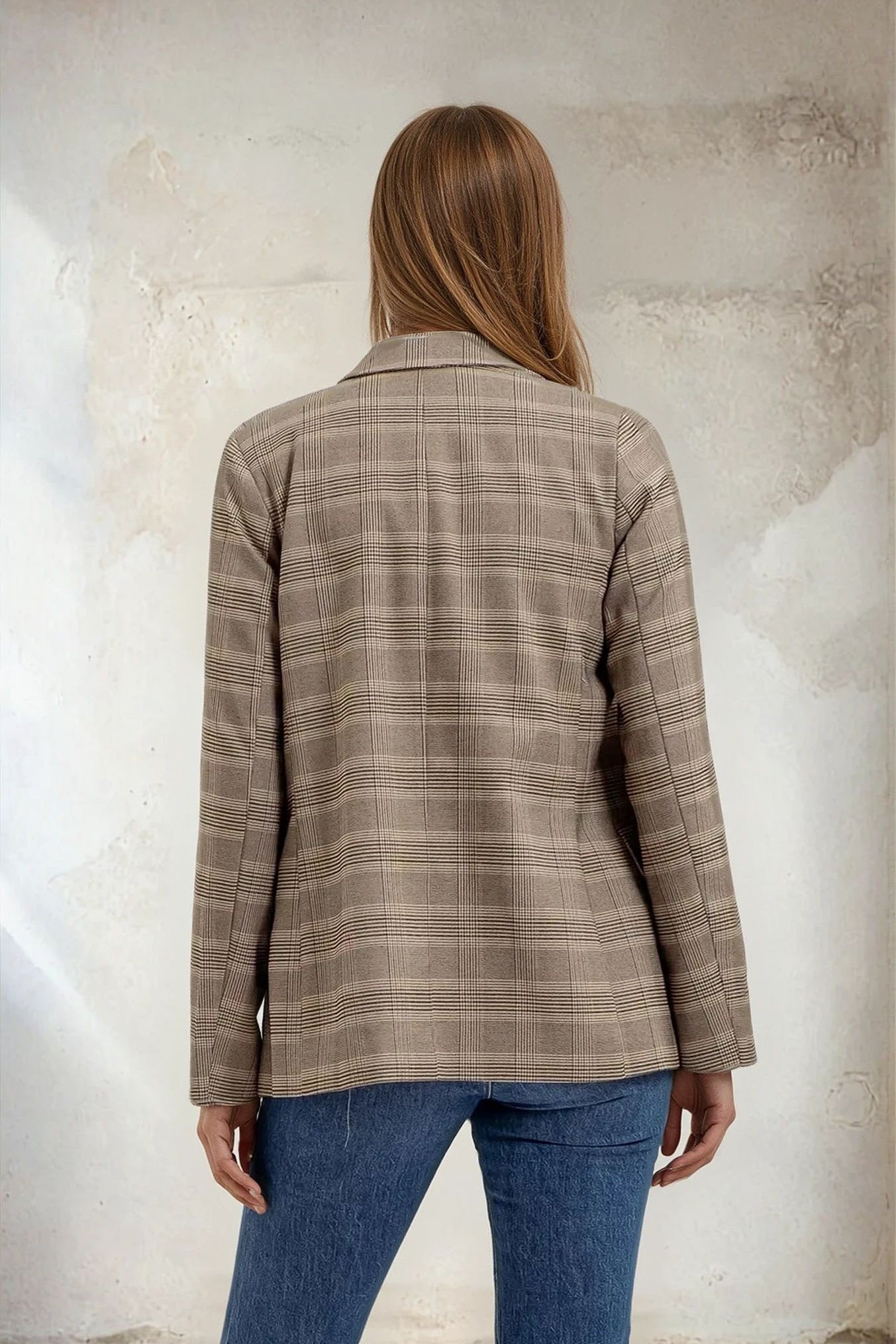 Plaid Collared Blazer Khaki