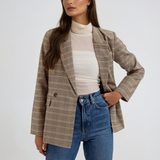 Plaid Collared Blazer Khaki