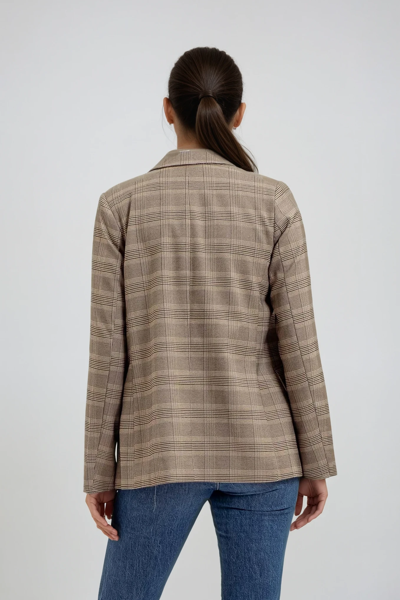 Plaid Collared Blazer Khaki