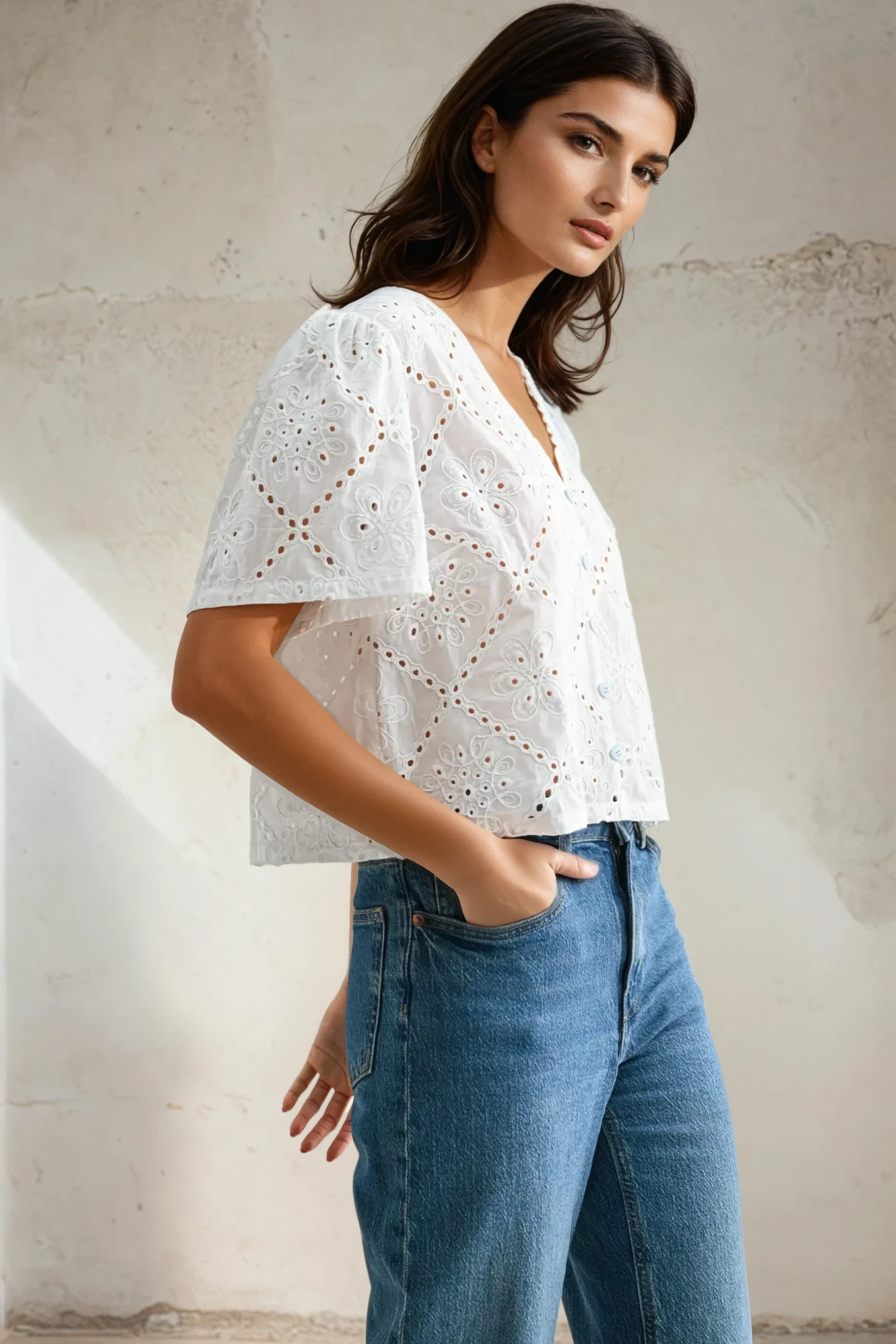 Broderie Short Sleeve Blouse