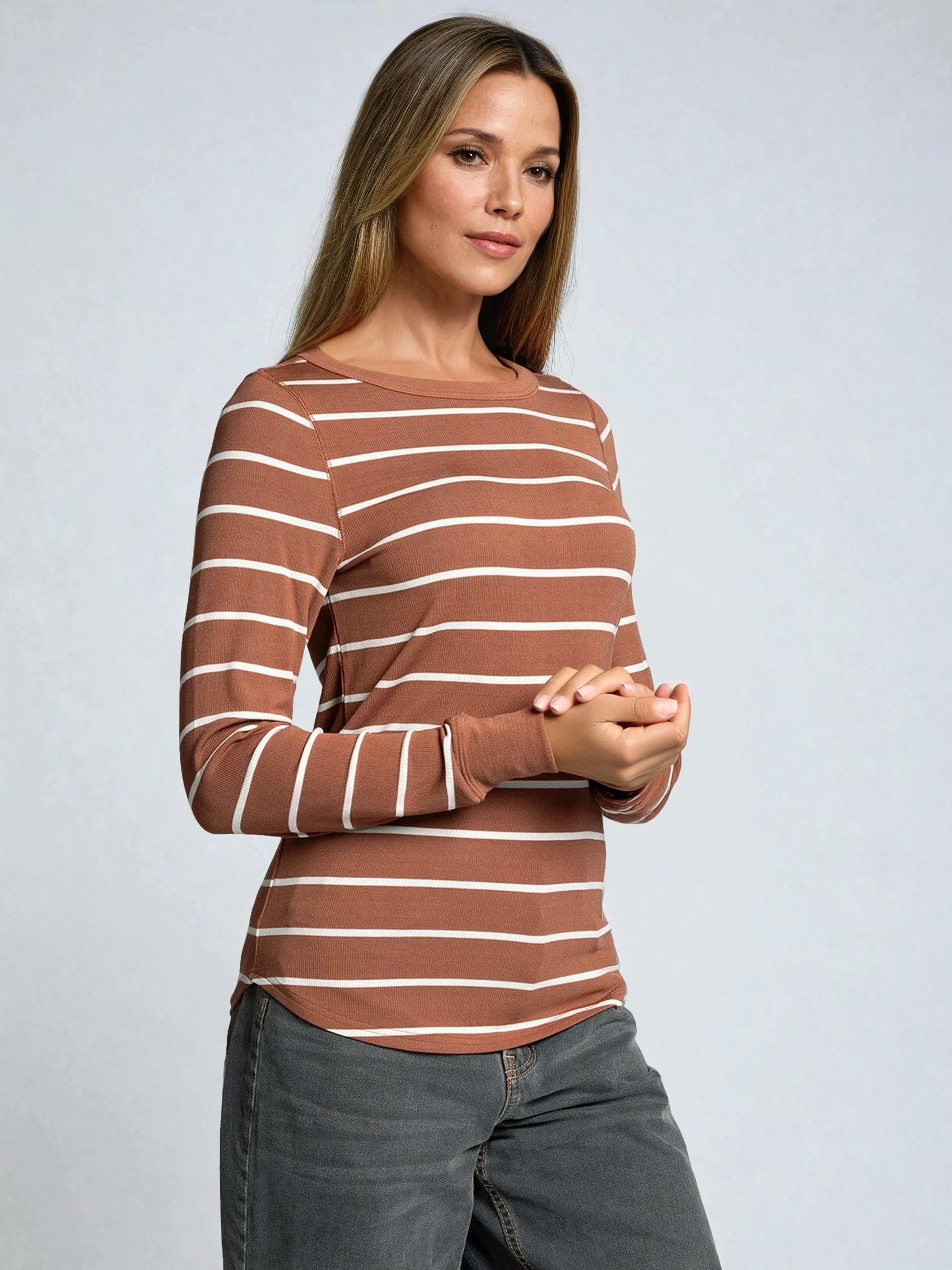 Stacy Top Brown White Stripe
