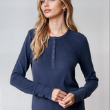 Brushed Rib Henley Top Navy